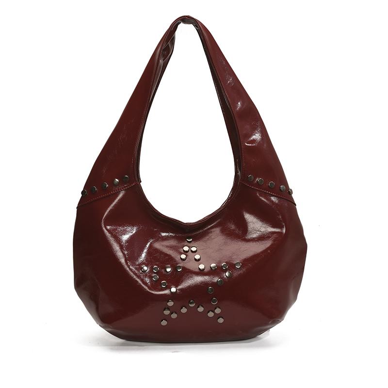 PU Hobo Bag Women's Fashion Shoulder Tote with Stud Detail Soft Texture Casual Everyday Handbag