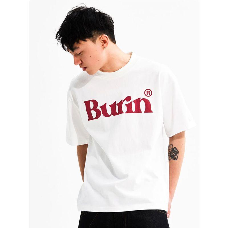 Burnin* Chest Logo Short-Sleeve T-Shirt for Men and Women, Black American Street Style Loose Fit Top Trendy