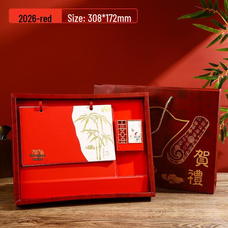 2026 Year of the Horse Leather Desk Calendar with Pen Holder, Custom Logo, Monthly Overview, Multifunctional Office Ornament.