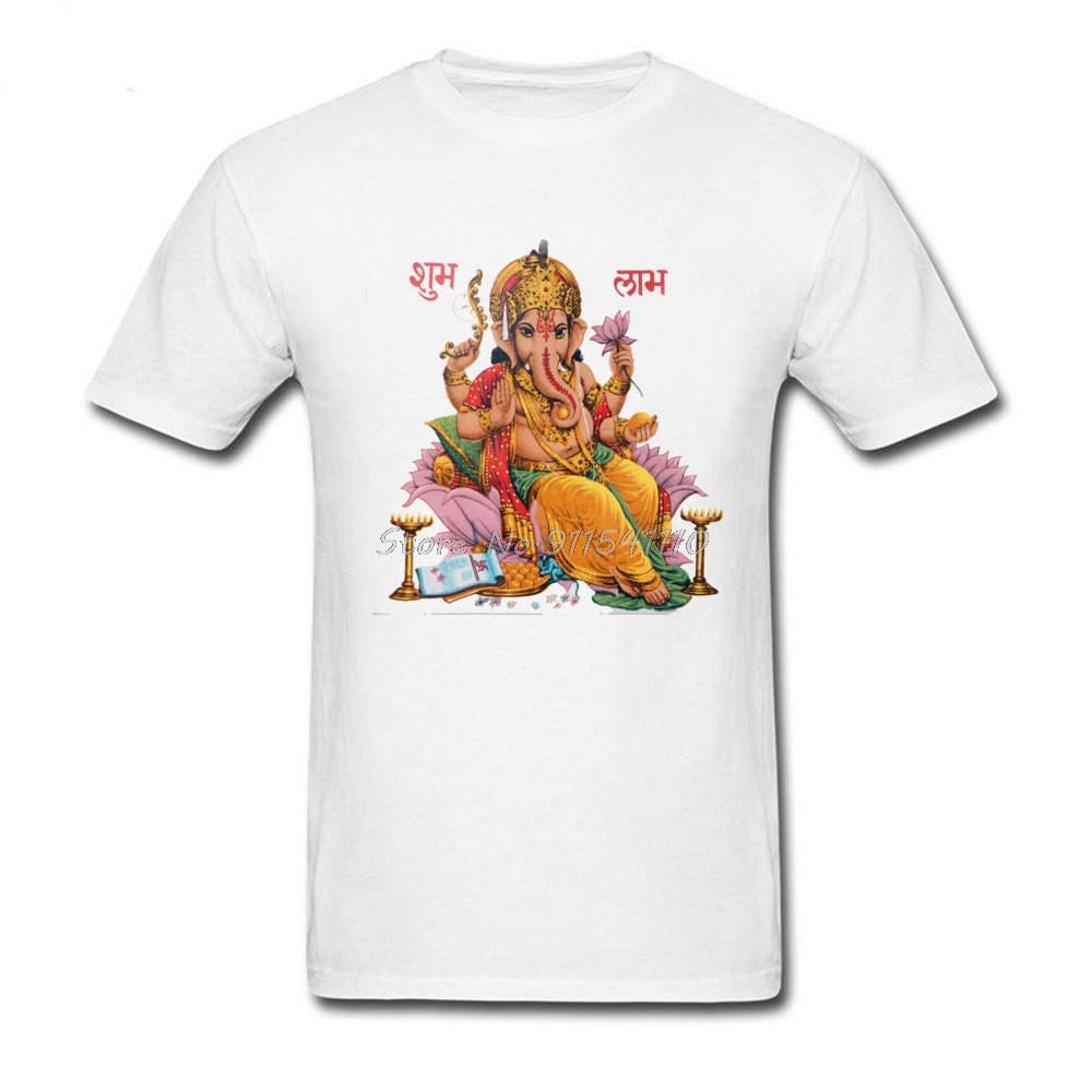 Shiva Ganesha Print T-Shirt Herren Weißes T-Shirt Elefantengott Auf Erwachsenenkleidung Kundenspezifisches Nicht Verblassendes Baumwoll-T-Shirt O-Ausschnitt Oberteile Tees