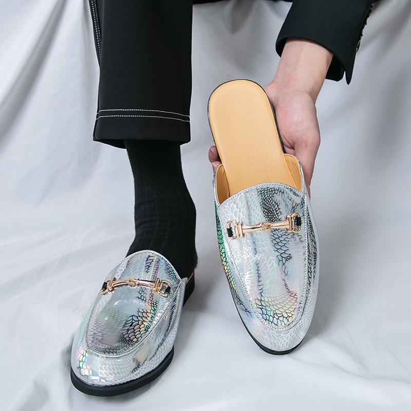 Fashion 2025 New Summer Men's Soft Soled Casual Leather Shoes Fashion Brand Men's Serpentine Pattern Comfortable Half Top Leather Shoes