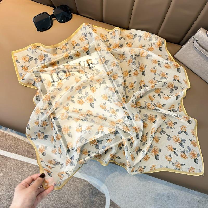 Spring and Summer New Thin Silk Chiffon Silk Scarf Women's Simple Atmospheric Polka Dot 100 Mulberry Silk Silk Scarf Breathable Scarf