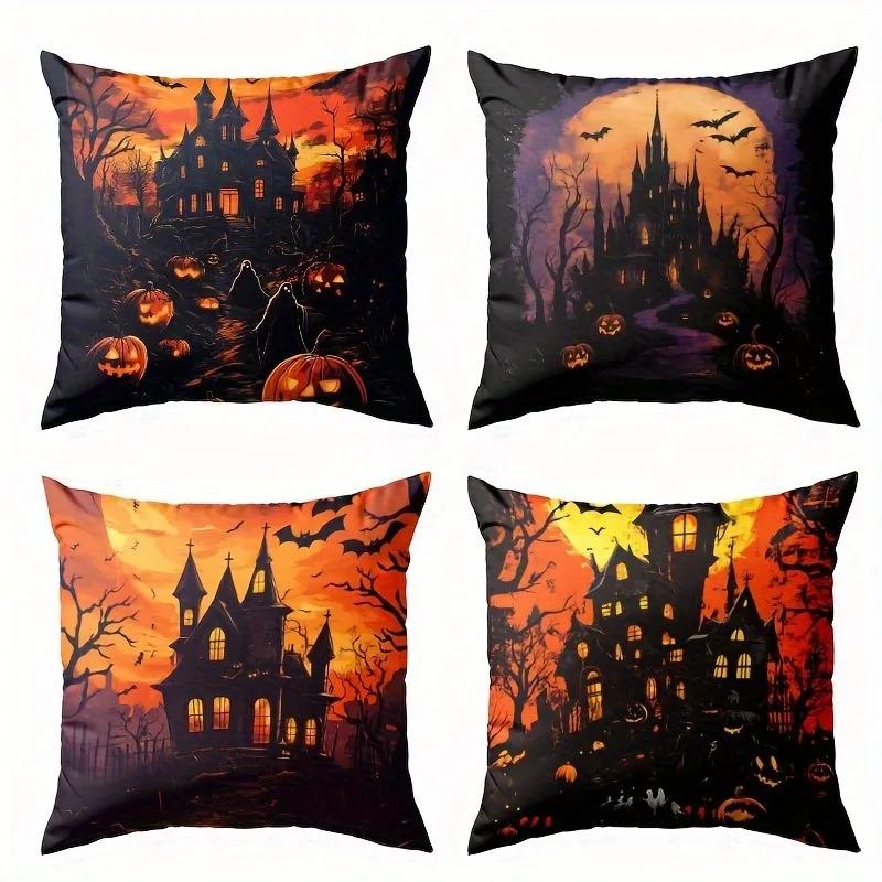 Spooky Halloween Castle-Printed Pillowcases: Create Haunted Vibes! Sofa Cushion Cover Holiday Party Decoration Gift