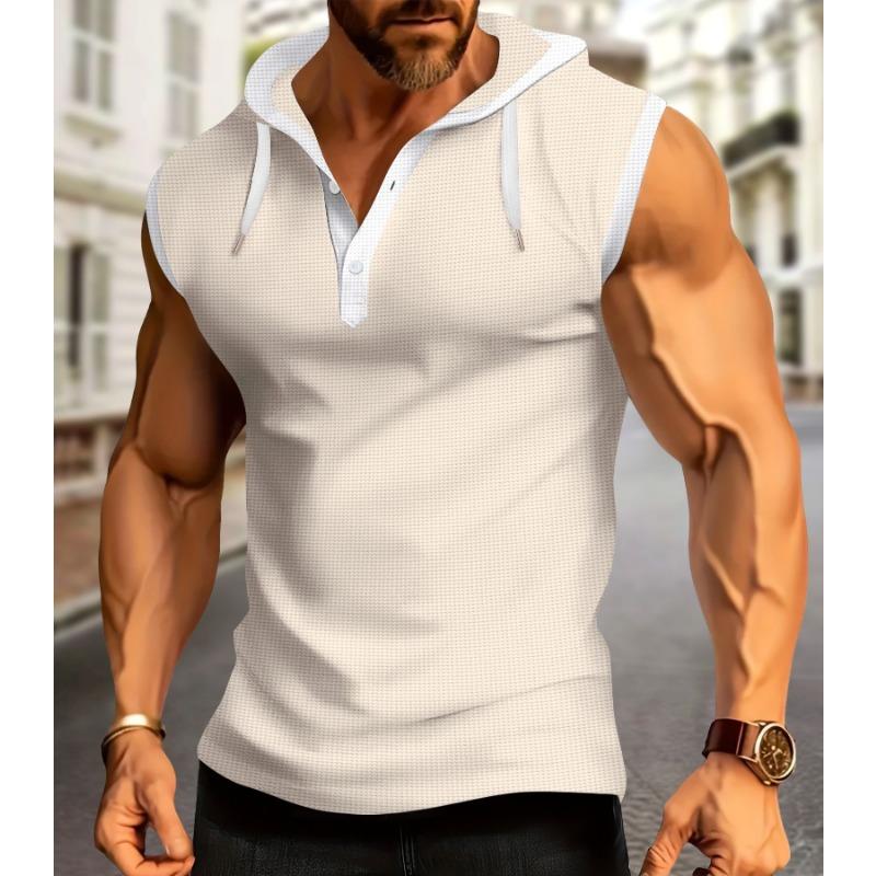 Summer Fashion Plaid Short Sleeved Hooded Zipper Cardigan T-shirt Men's Sleeveless T-shirt Men's Top