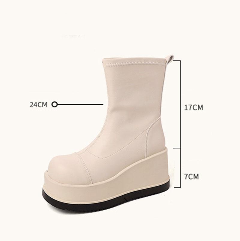 Fashion British Style Thick Bottom Round Head Ankle Boots for Women Female Autumn Thick Bottom Gothic High Heels Women's Short Boots