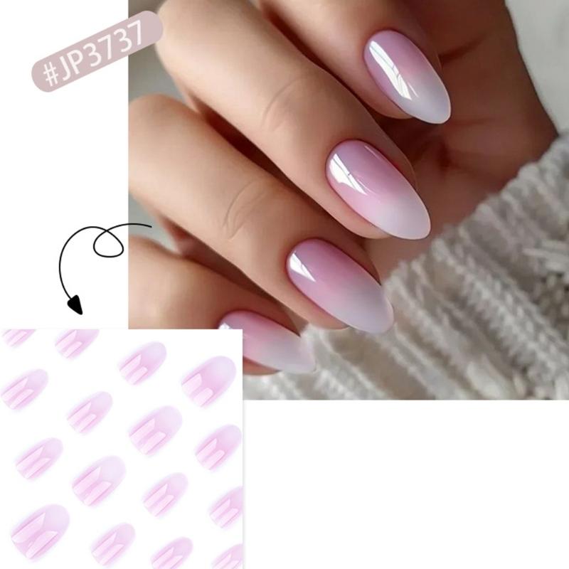 24 Pcs Short Round False Nail Simple Artificial Nail Pink Gradient Stick On Nail Glossy Press On Nail for Woman