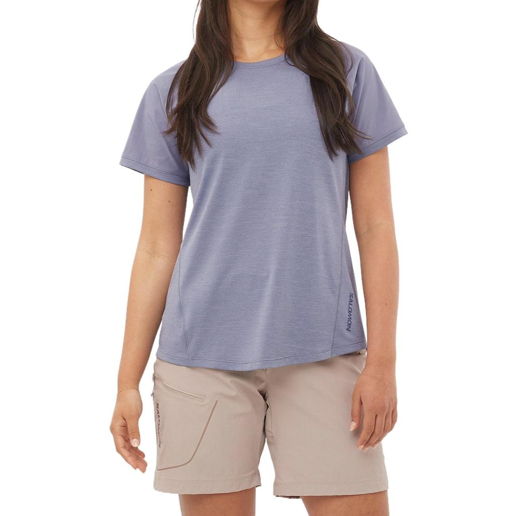 SALOMON Outline Round Neck Solid Color Comfortable Casual Short Sleeve T-Shirt Women T-Shirt Granite-Blue C24702