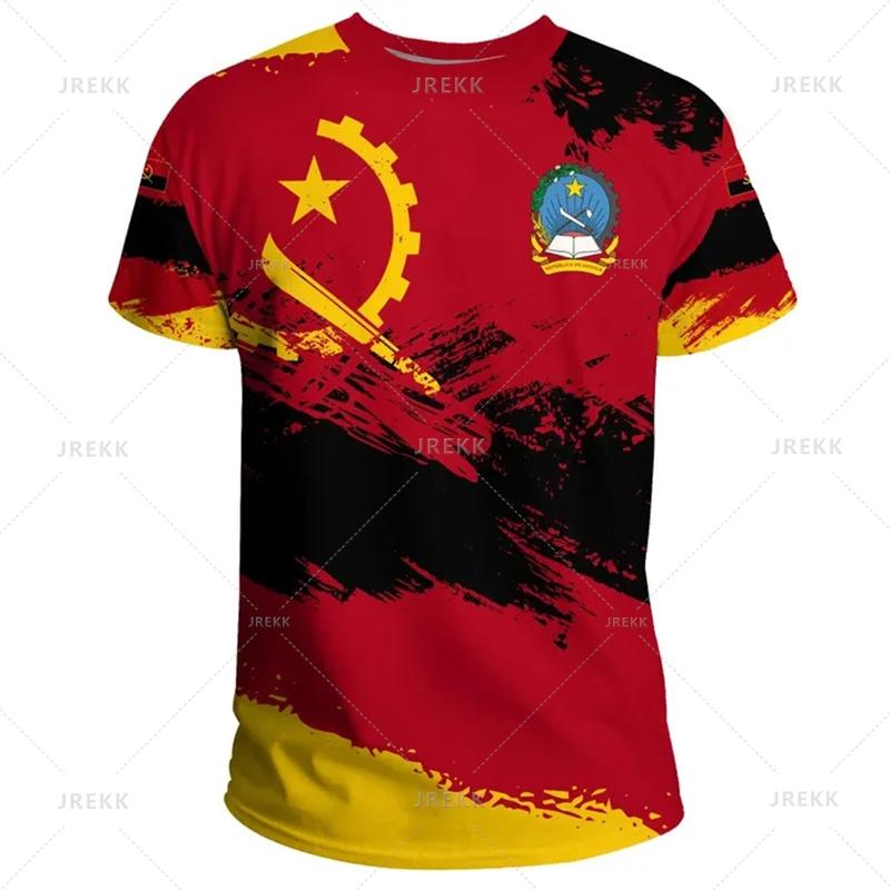 3D Printing The Republic-of Angola Map T Shirt Angola Coat Of Arms Flag Graphic Short Sleeves Vintage Ethnic Mens Clothing Tops