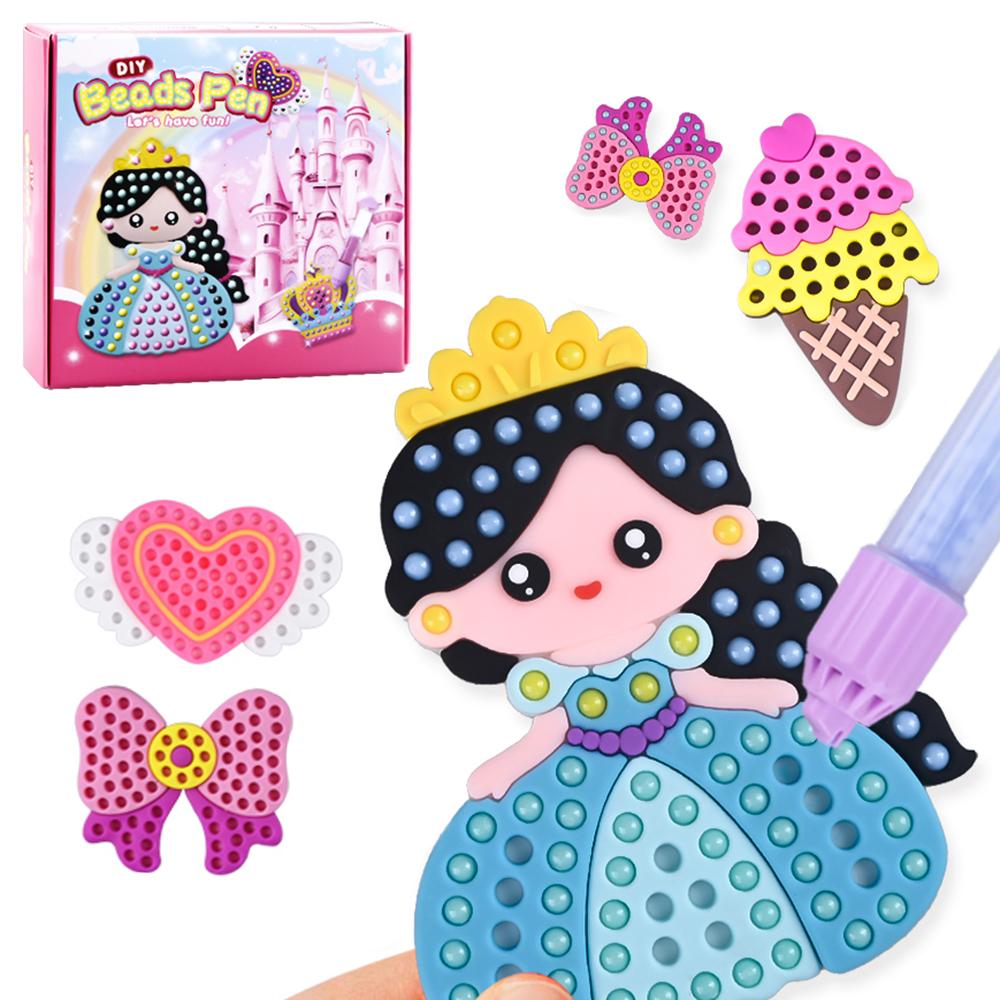 DQ25-1 Cartoon Princess DIY Beads Dotting Kit Painting Stickers Crafting Toy, Random Pattern A