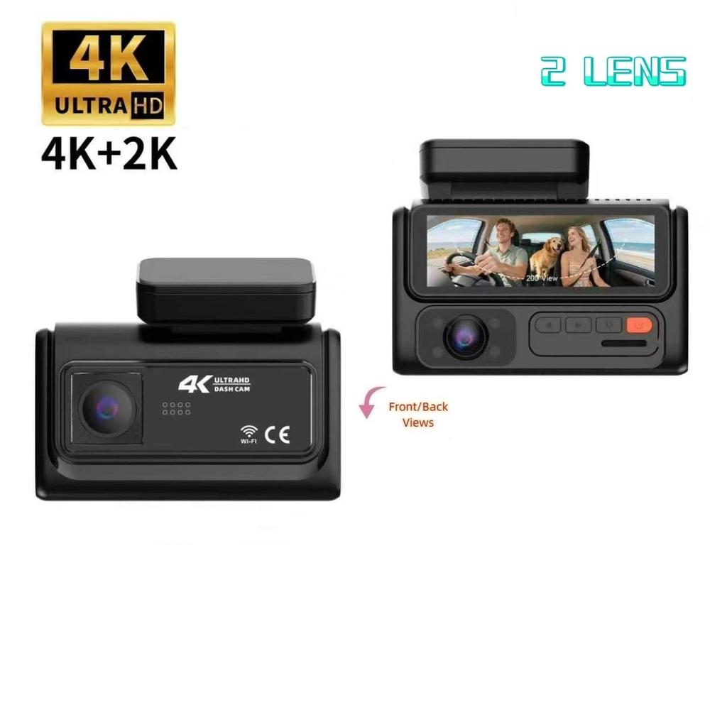 4K 2/3-Lens Dash Cam, WiFi, Night Vision, Phone Sync, 24-Hour Parking Monitor