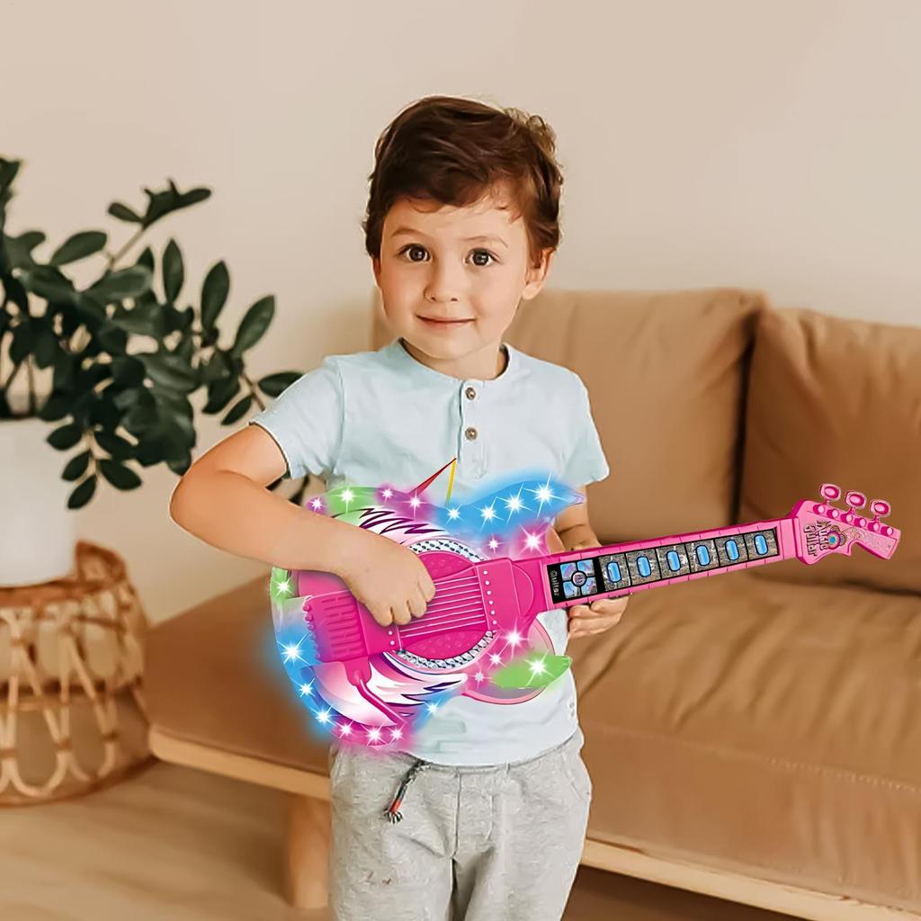Kids Guitar Toy with Microphone On Stand Musical Instrument Set Colorful Light Early Learning Starter Kit Children Birthday Gift