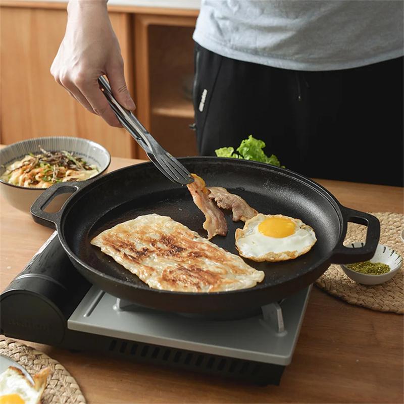 28cm Cast Iron Round Griddle For Crepes And Pizza with Dual Handles Pancake Pizza Pan Kitchen Outdoor BBQ Grill Cookware Fry Pan