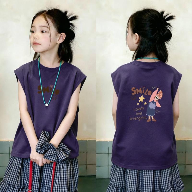 Korean Style Trendy Girls' Sleeveless Pure Cotton Vest Top - Summer New Arrivals for Medium & Large Children