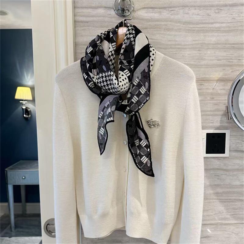 NINA SOLOR Houndstooth Silk Wool Blend Long Scarf