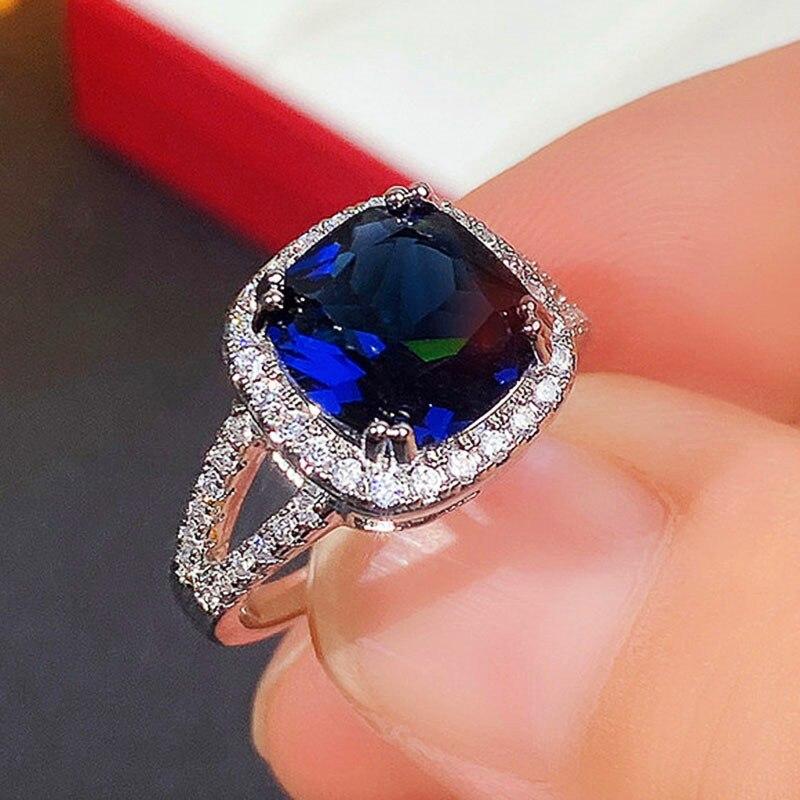 Bague de mariage en zircone cubique bleue pour femmes, bague de tempérament élégante, scintillante, nouveau design, bijoux de fête à la mode