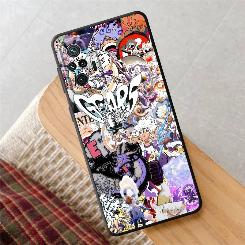 One Piece Super Gear 5 Luffy Case for Xiaomi Redmi Note 13 14 Pro Plus 12s 10S 9 10 11 12 7 8 11s 9S Black Soft Phone Cover