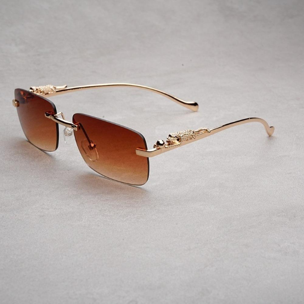 

Квадратные солнцезащитные очки с защитой от УФ-лучей, женские, корейская версия, безободковые, модные, с леопардовым декором