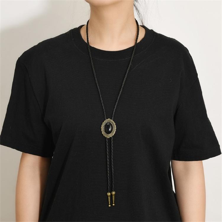 High-Quality Leather Bolo Tie Chain Necklace Long Gold Plated Design Multipurpose Wear For Office Gatherings Travel Lightweight Accessory