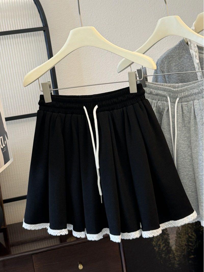 

Women s Lace Pleated A-Line Skirt - Summer 2026 Elastic Waist Slimming Mini Skirt Large чорний