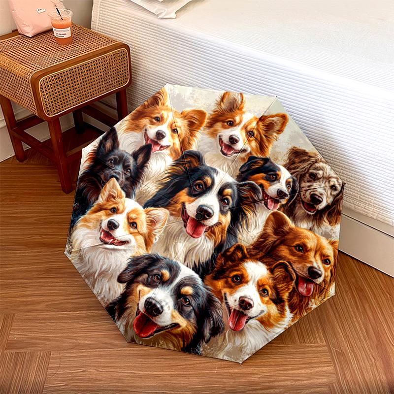 1 ks automatický skládací deštník - Vzor koláže psů, přenosný a skládací design s 8 žebry, Vánoční narozeninové dárky