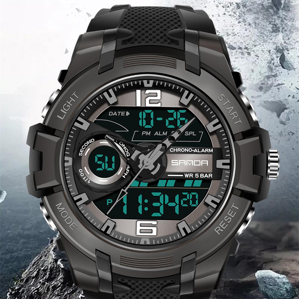 SANDA New Men's Watches Personal Cool Waterproof Electronic Watch Fashion Large Dial Dual -display Men