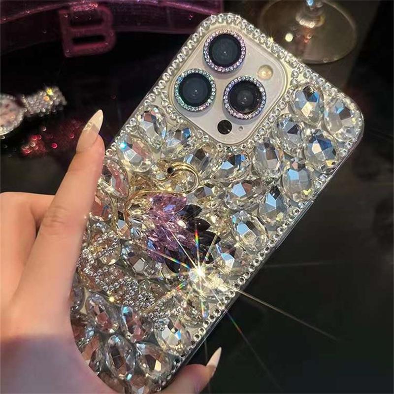 Luxus Diamant Schwan Wasser Diamant Handyhülle für iPhone 14 13 12 11 Pro Max X XS XR XS Max 8 7 Plus Acryl stoßfeste Abdeckung