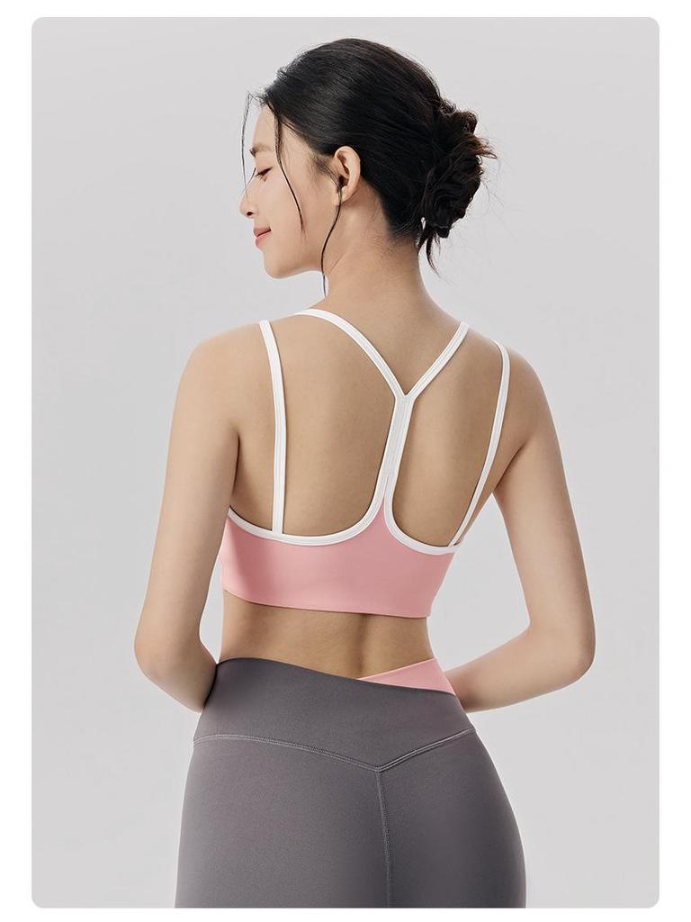 Damen Color-Block Yoga-Set: Patchwork Sport-BH, Antibakterielle V-Ausschnitt High-Waist Bauchkontrollhose