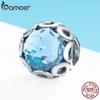 BAMOER New Arrival 925 Silver Infinity Blue Crystal CZ Round Beads fit Charm Bracelets Necklaces Jewelry Making SCC755