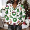 Women's Fashion Christmas Print Long Sleeve Hooded Pullover Sweatshirt Top