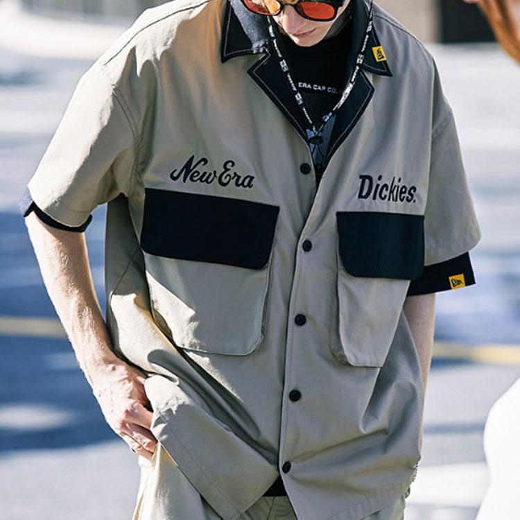 New Era × Dickies Collaboration Letter Print Single-Breasted Work Short Sleeve Shirt Unisex Shirts Brown 13057091
