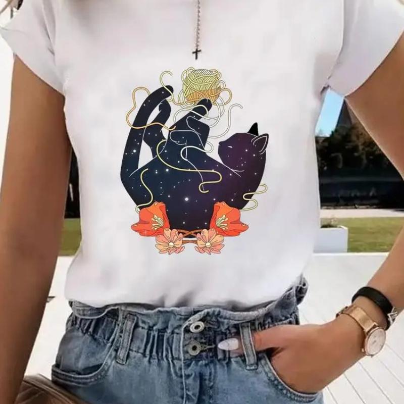 Short Sleeve Print Clothes Women Spring Summer FeUnisex Tee Fashion Cat Love Sweet Valentine Shirt Lady Graphic Tshirt Clothing
