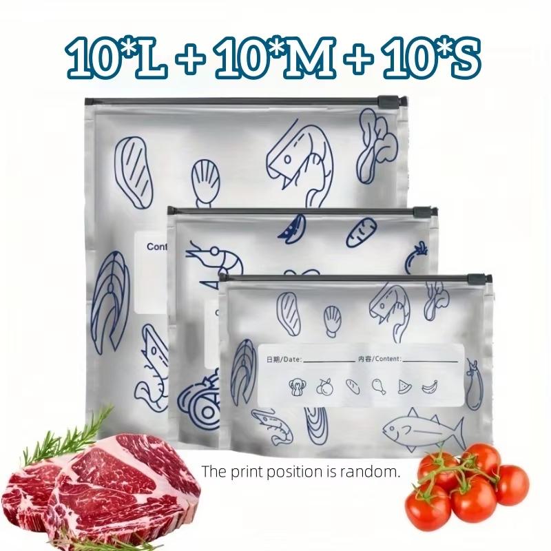 Aluminiumfolie Frischebeutel Versiegelt Antibakteriell Kühlschrank Lebensmittel Einfrieren Aufbewahrungsbeutel Reißverschluss Dichtung 30PCS：L+M+S