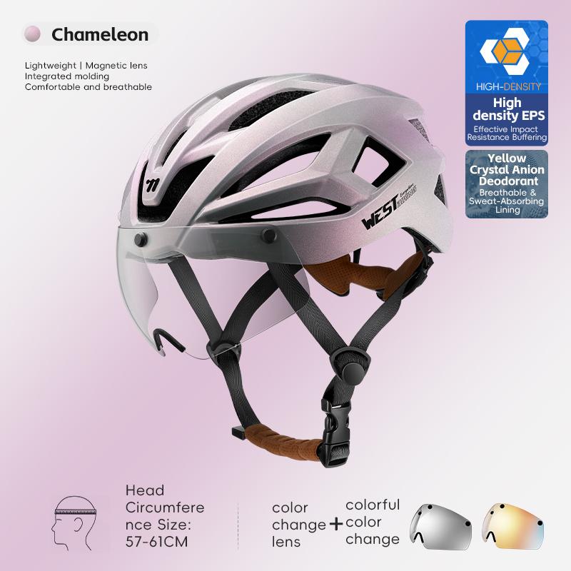 WEST BIKING Magnetic Goggle Bike Helmet Adults Integrated Visor Safety Cap Fit 57-61cm Lightweight Breathable Bicycle Helmets