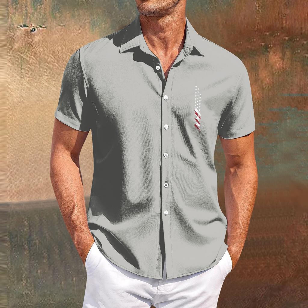 Independence Day Printed Men's Casual Short-sleeved Shirt for Slimming and Fashionable Men