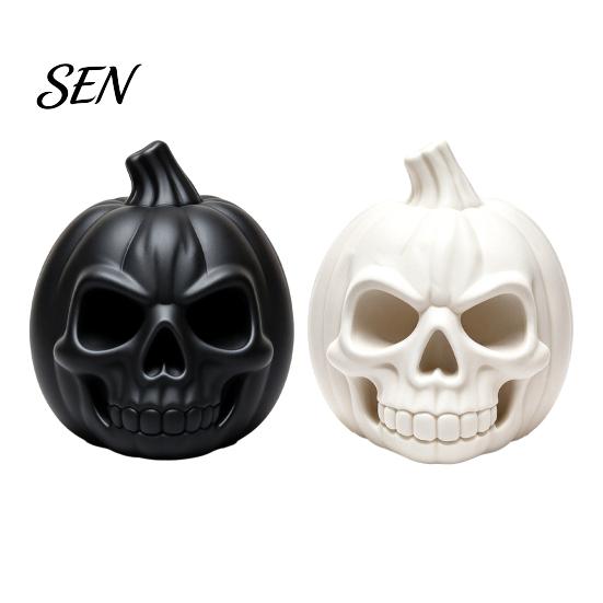 Hollowed Resin Figurine 3D Printed Pumpkin Skull Figurine, Blank DIY Paint Halloween Unique Lighting Props Statue, Desktop Ornament for Party