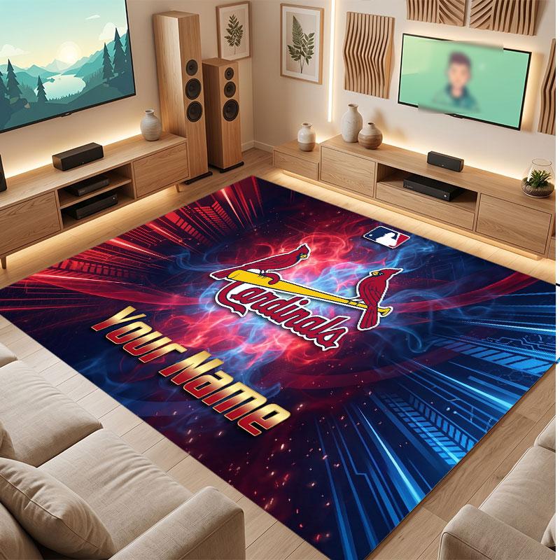 St. Louis Cardinals Personalized Crystal Velvet Carpet, Customized Name Text Soft Anti‑Slip Rug for Living Room Bedroom
