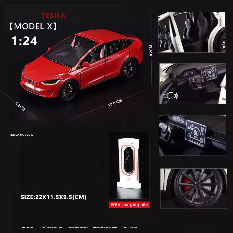 New 1:24 Simulation Tesla X Alloy Car Model Sound And Light Pull Back Toy Car Metal Electric Car Boy Collection Decoration Gift