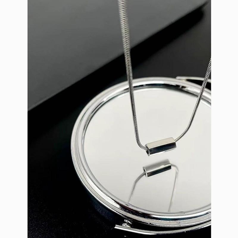 Geometric Stainless Steel Necklace With Polished Snake Chain For Men And Women