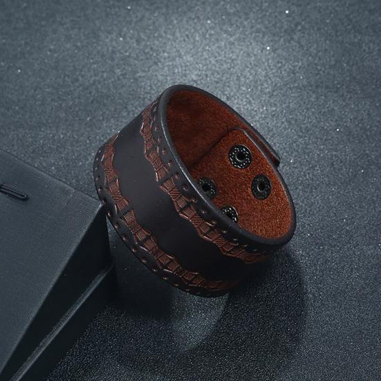 Vintage Men Embossed Faux Leather Buttons Wide Bracelet Bangle Wristband Decor