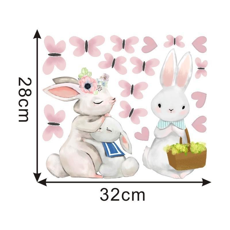 Watercolor Cartoon Bunny Wall Stickers Baby Nursery Wall Decals for Kids Room Living Room Bedroom Home Decor Rabbit Stickers PVC
