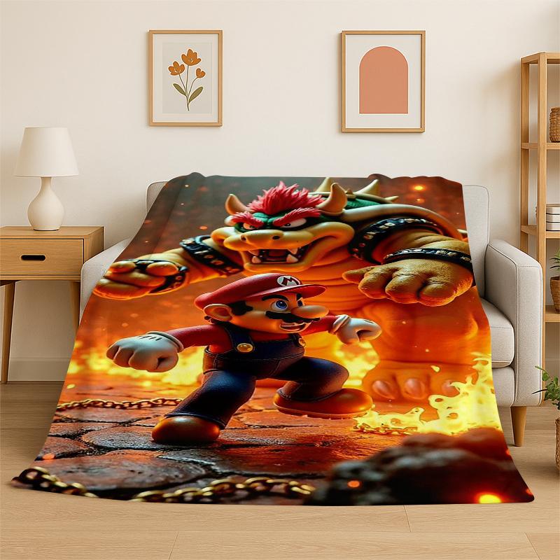 

Cartoon M-Mario Bros Game Flannel Blanket Soft Warm Throw Blanket for Bedroom Living Room Bed Travel Camping Picnic Gift Kids 75x90cm
