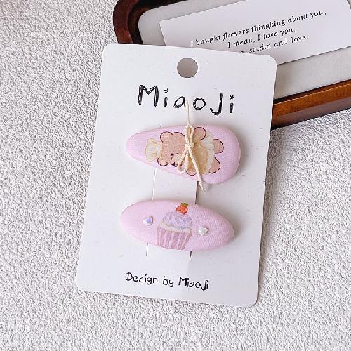 2pcs Cute Cartoon Hairpins Printed Fabric Children's Bangs Side BB Clip for Kids Girls Plaid Hair Clips Hairpin Hair Accessories