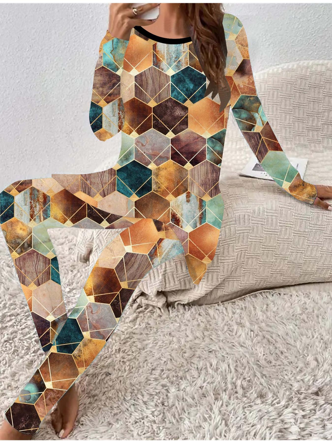 

Евро-американская мода 3D Геометрический принт Женский Четырехсезонный Комплект из футболки с длинным рукавом + длинных брюк. Идеальный подарок на Новый год и Рождество 8XL оранжевый