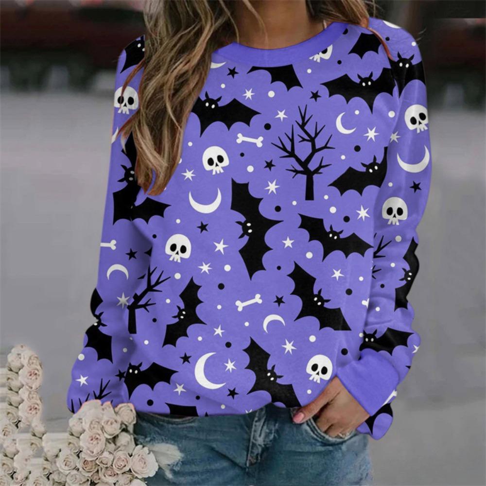 Fashionable 3D digital printed Halloween ghost pattern women's round neck long sleeved T-shirt