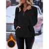 Women Half Zip Pocket Plush Hoodie Autumn Winter