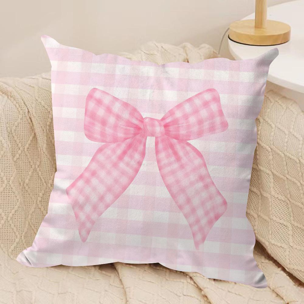 Pink Bow Cushion Cover Soft Plush Fabric DoubleSided Printed Sofa Cushion Cover for All Seasons Home Decor Gift