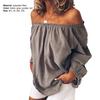 Women Blouse Pleated Off Shoulder Autumn Winter Solid Color Long Sleeve Top for Party