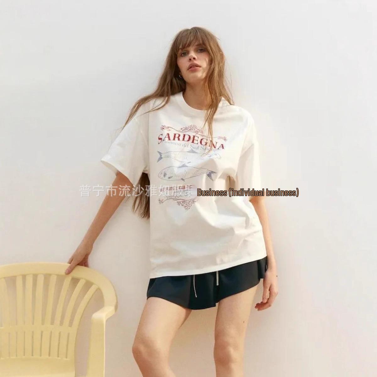 100% Cotton American Style Short Sleeve Printed T-shirt - Slimming Summer Fashion Top L белый