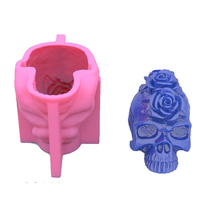 Classic 3D Fine Grain 2 Roses on Skull Pattern Silicone DIY Loaf Soap Candle Ornament Mold