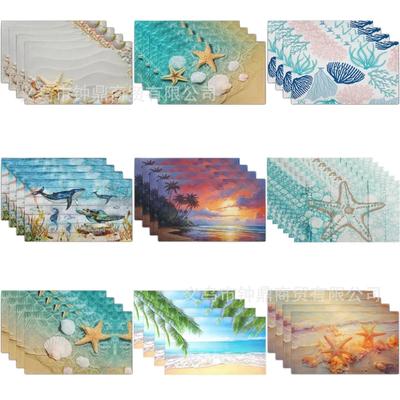 1PC Beach Theme Placemats Summer Ocean Blue Coastal Sea Life Table Mats Heat-Resisting Non Slip Placemats